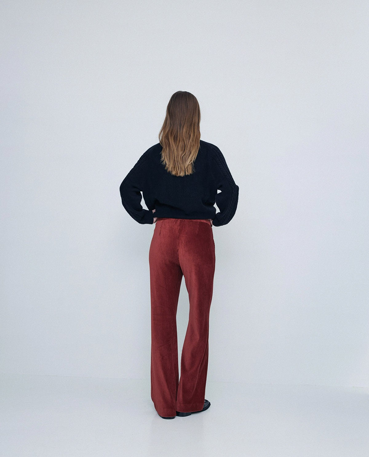 Cord Wide-Leg Elastic Trouser in Red by YERSE