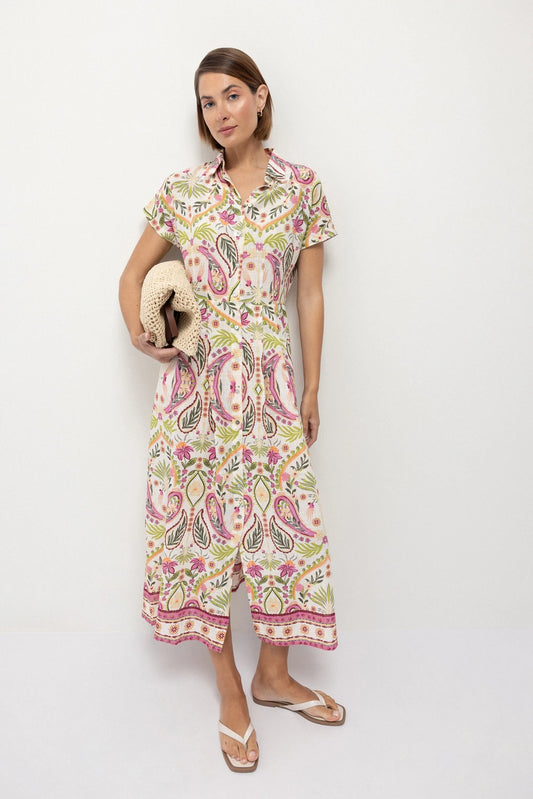 Floral printed off white Shirt Dress