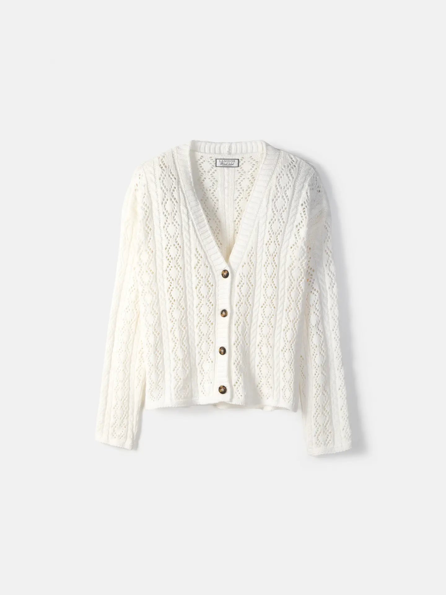 Knit Cotton V-neck Cardigan in White by LANIDOR