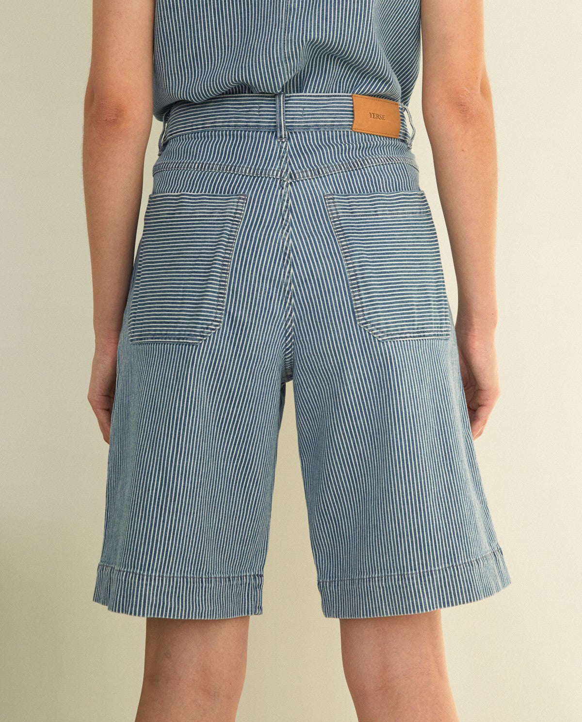 Striped denim-white Cotton Bermuda shorts by YERSE