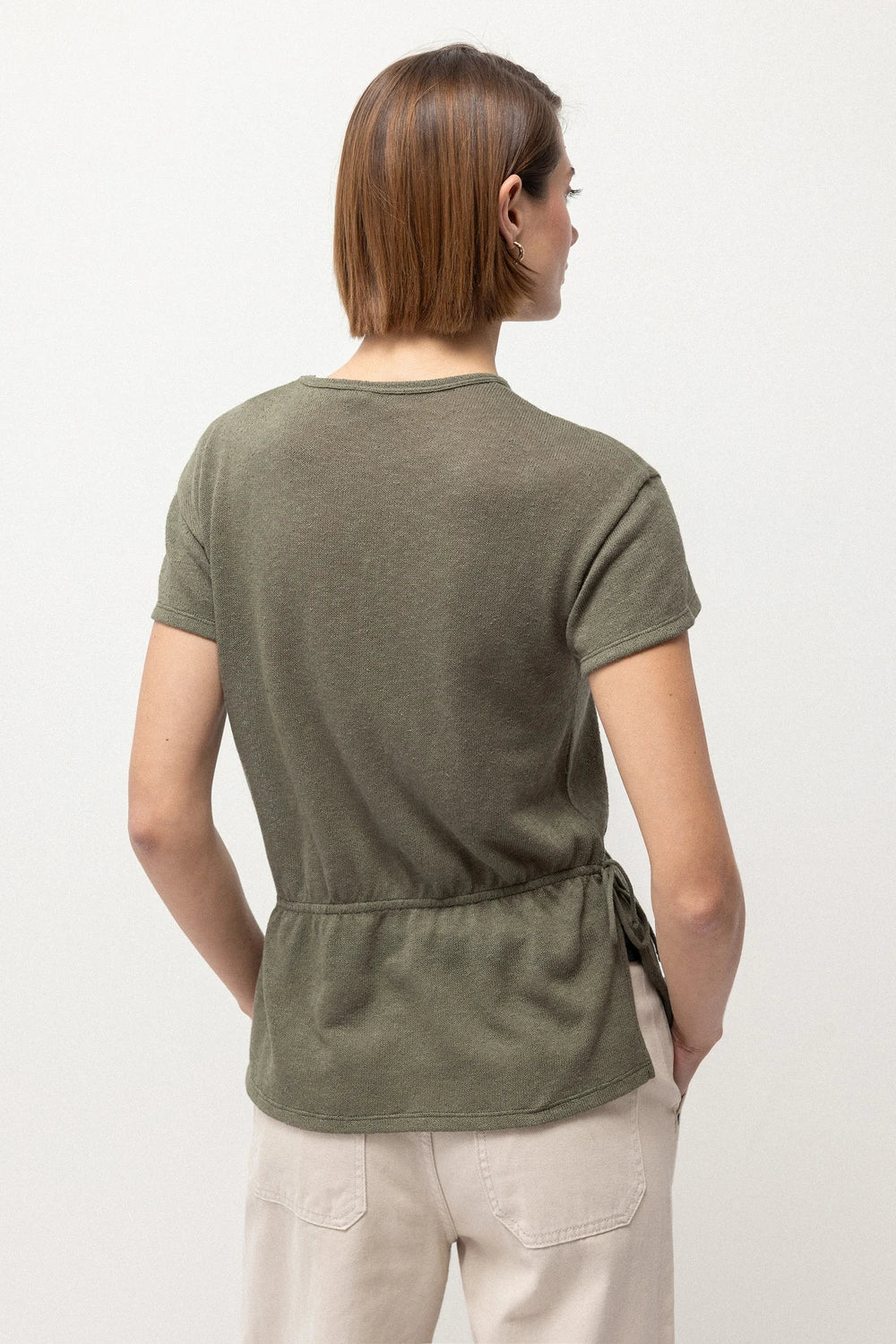 Cotton Blouse With Side Ties in Green