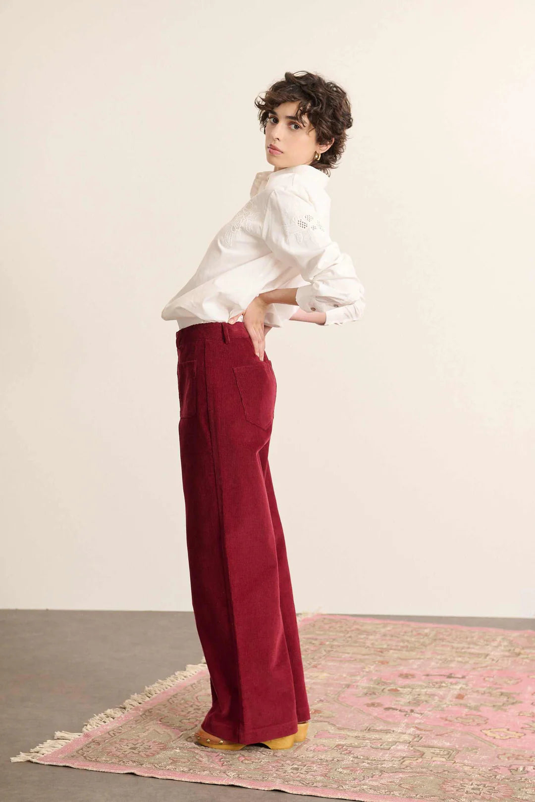 Luminous Corduroy Trousers in Bordeaux by GARANCE PARIS