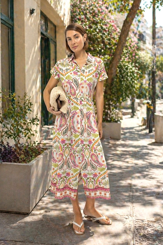 Floral printed off white Shirt Dress
