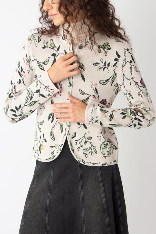 Jacquard jacket in white with floral pattern by IVKO