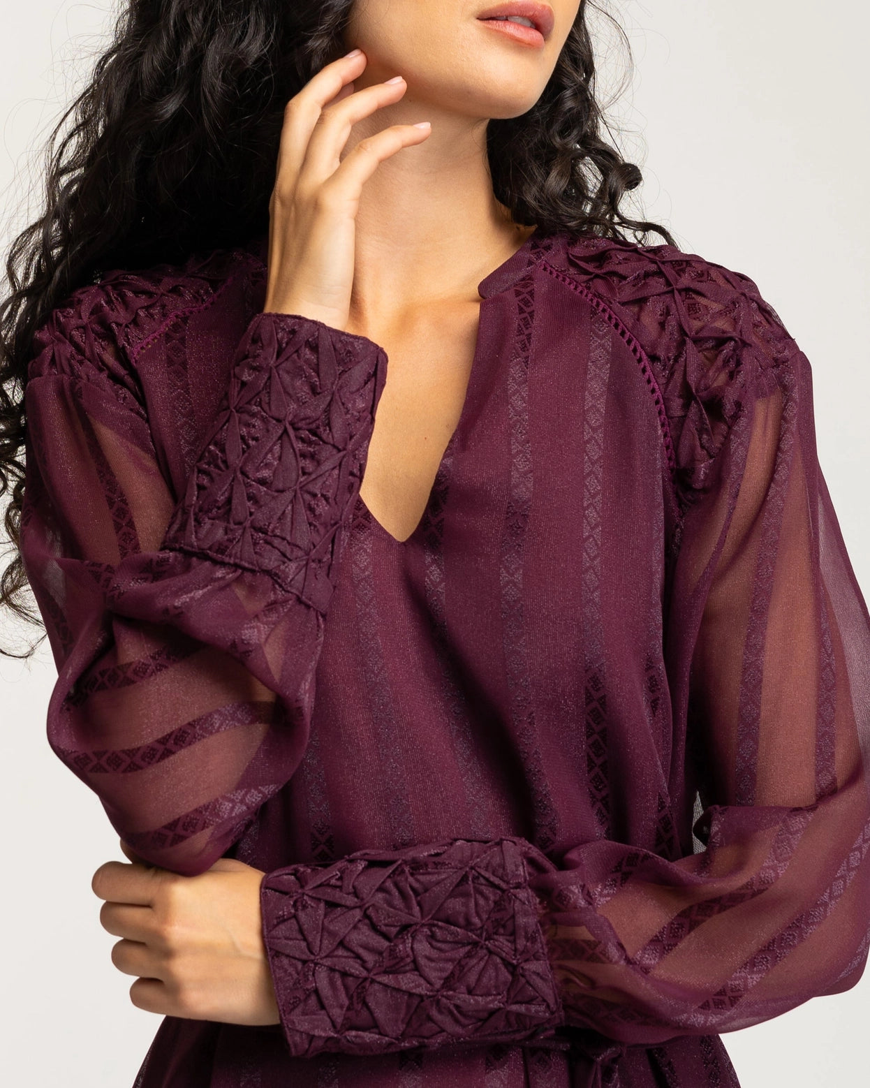 Orea Chiffon Midi Dress in Aubergine by NIZA