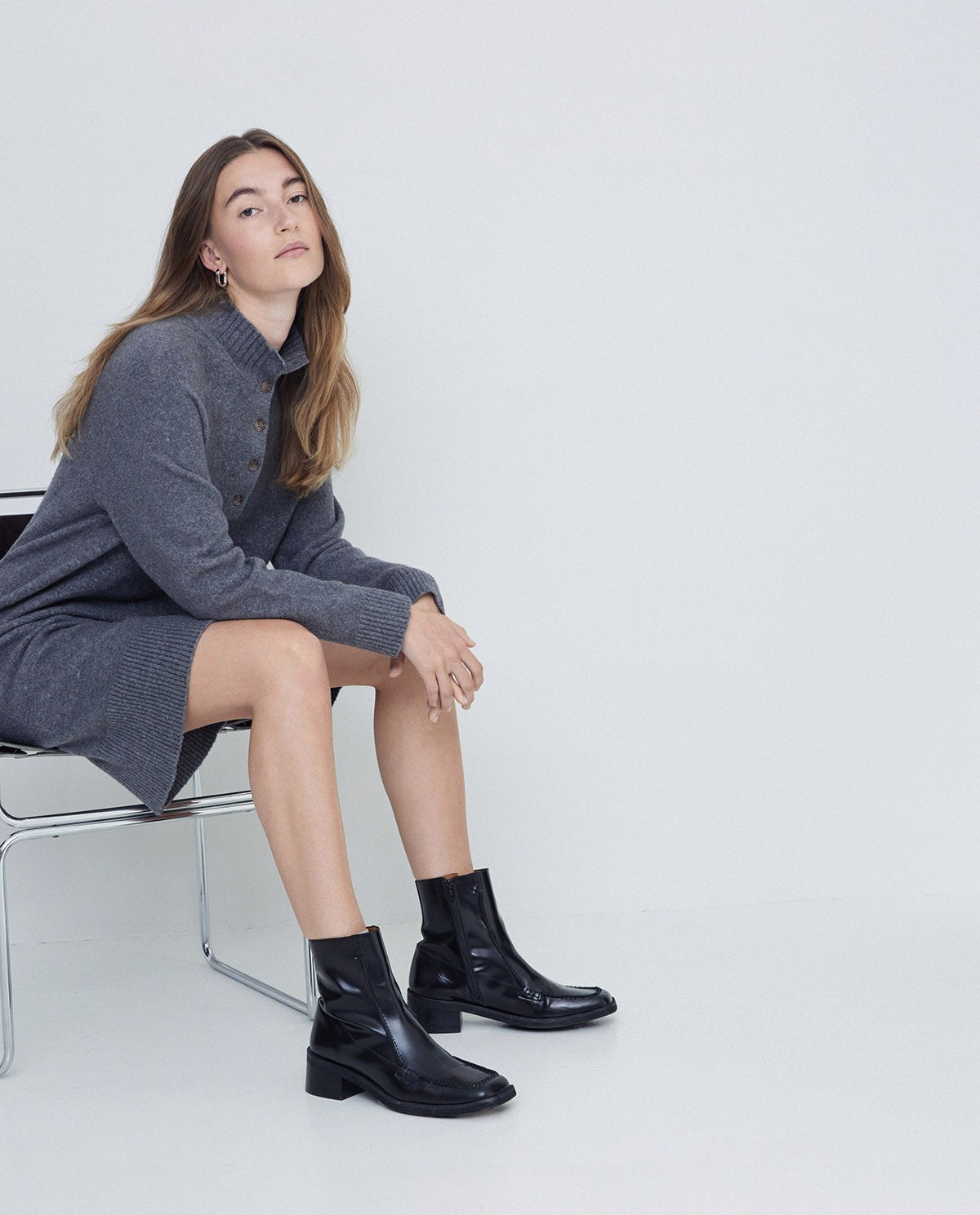 Soft Knit Mini Dress in grey by YERSE