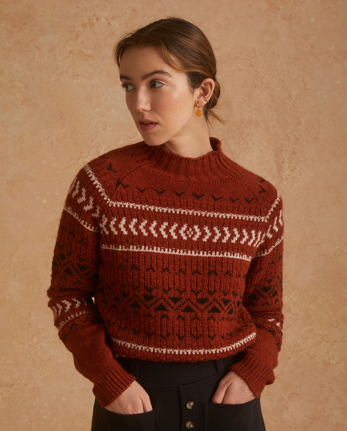 Jacquard sweater in terracotta colour by YERSE