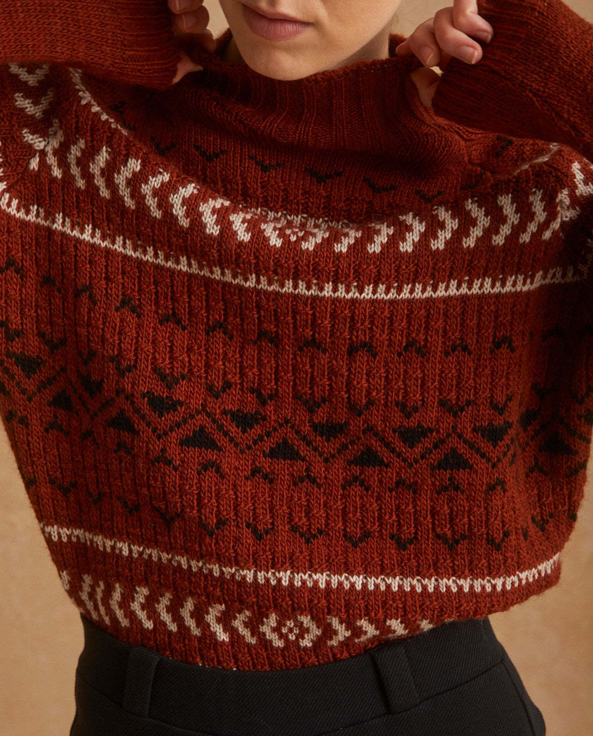 Jacquard sweater in terracotta colour by YERSE