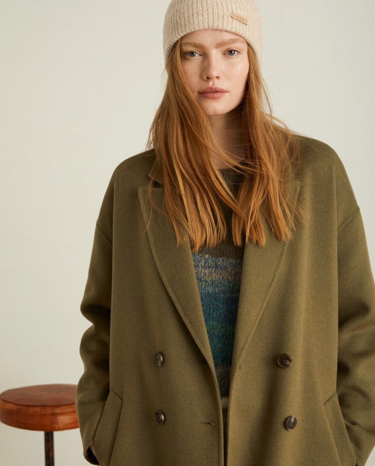 Green handmade long coat by YERSE