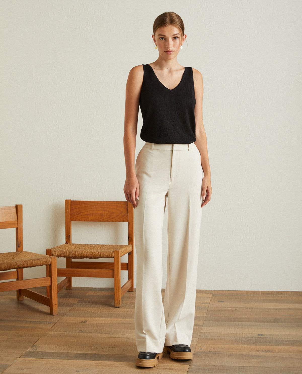 Flared wide ankle trousers in ecru by YERSE