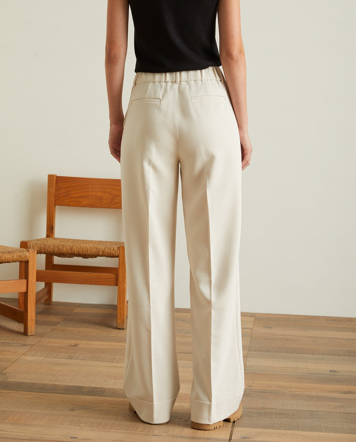 Flared wide ankle trousers in ecru by YERSE