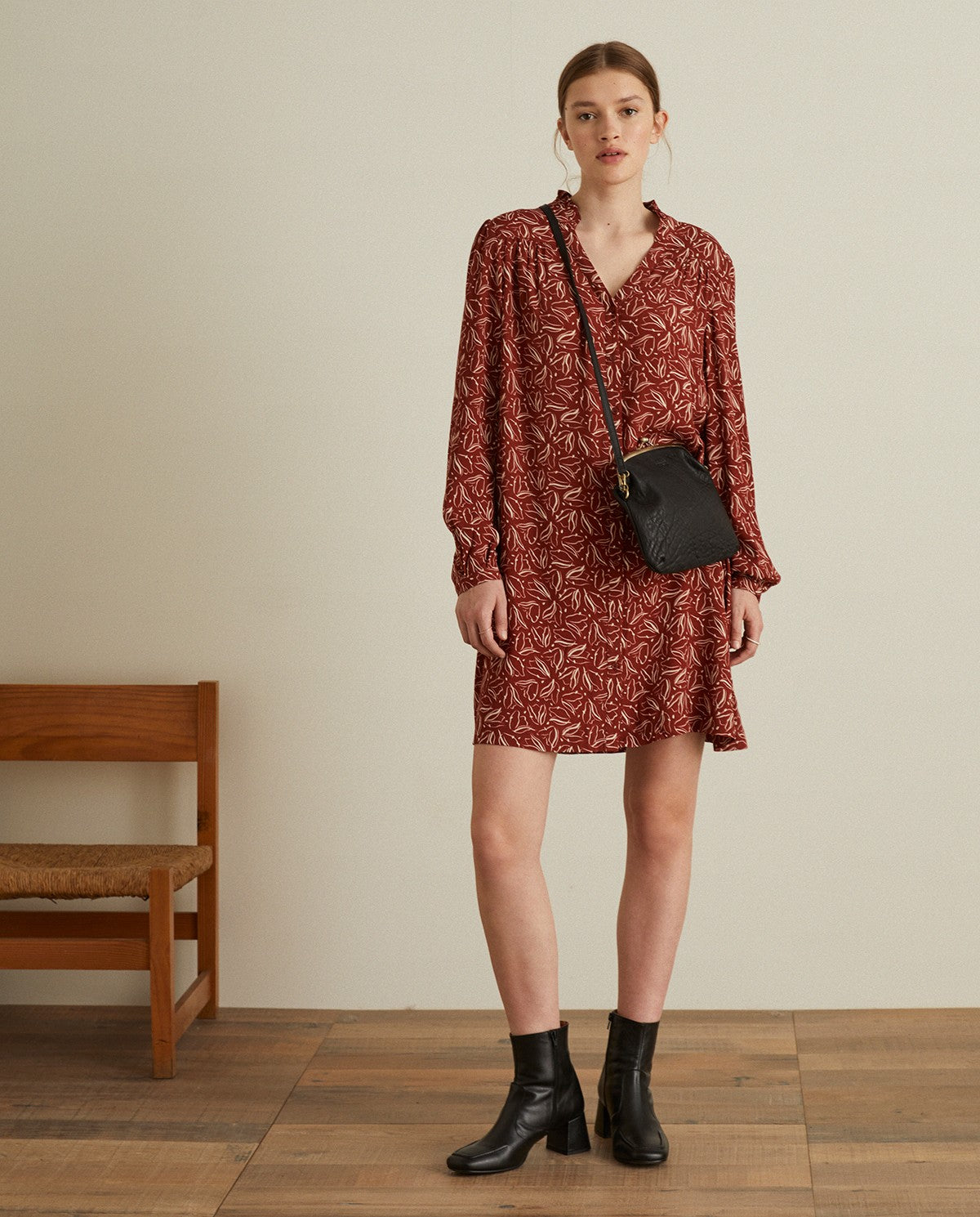 Flowy short floral dress in terracotta by YERSE