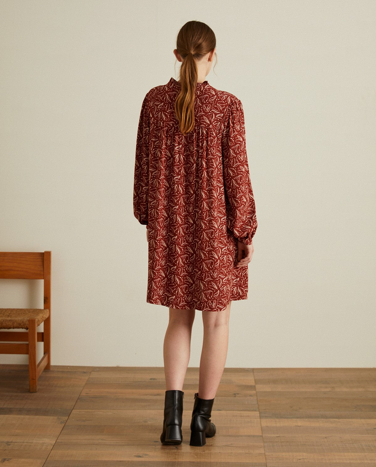 Flowy short floral dress in terracotta by YERSE