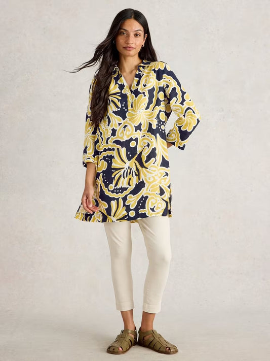 Blake Linen Tunic in Yellow Print by White Stuff