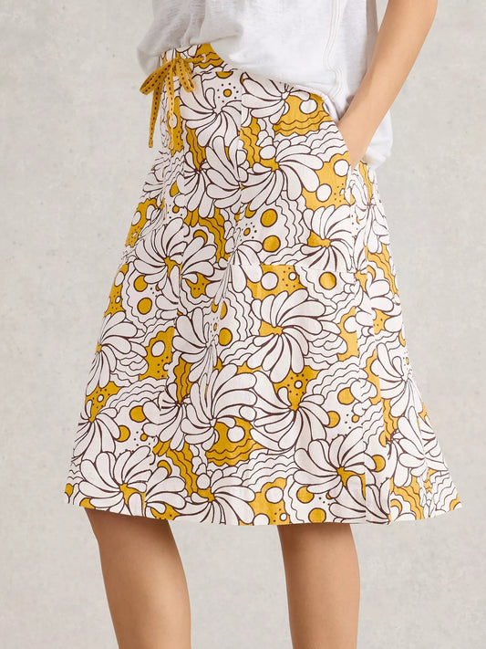 Evie Linen-blend Skirt in Yellow by White Stuff