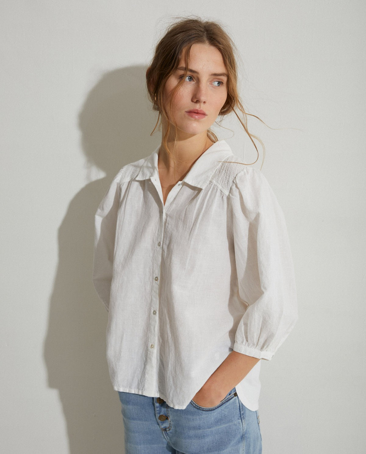 Romantic French Sleeves Shirt in ecru by YERSE