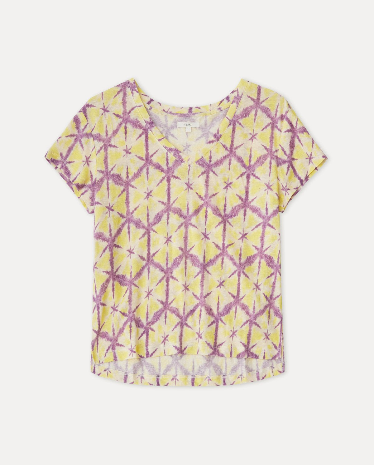 Total linen top in yellow & lilac tie-dye print by YERSE