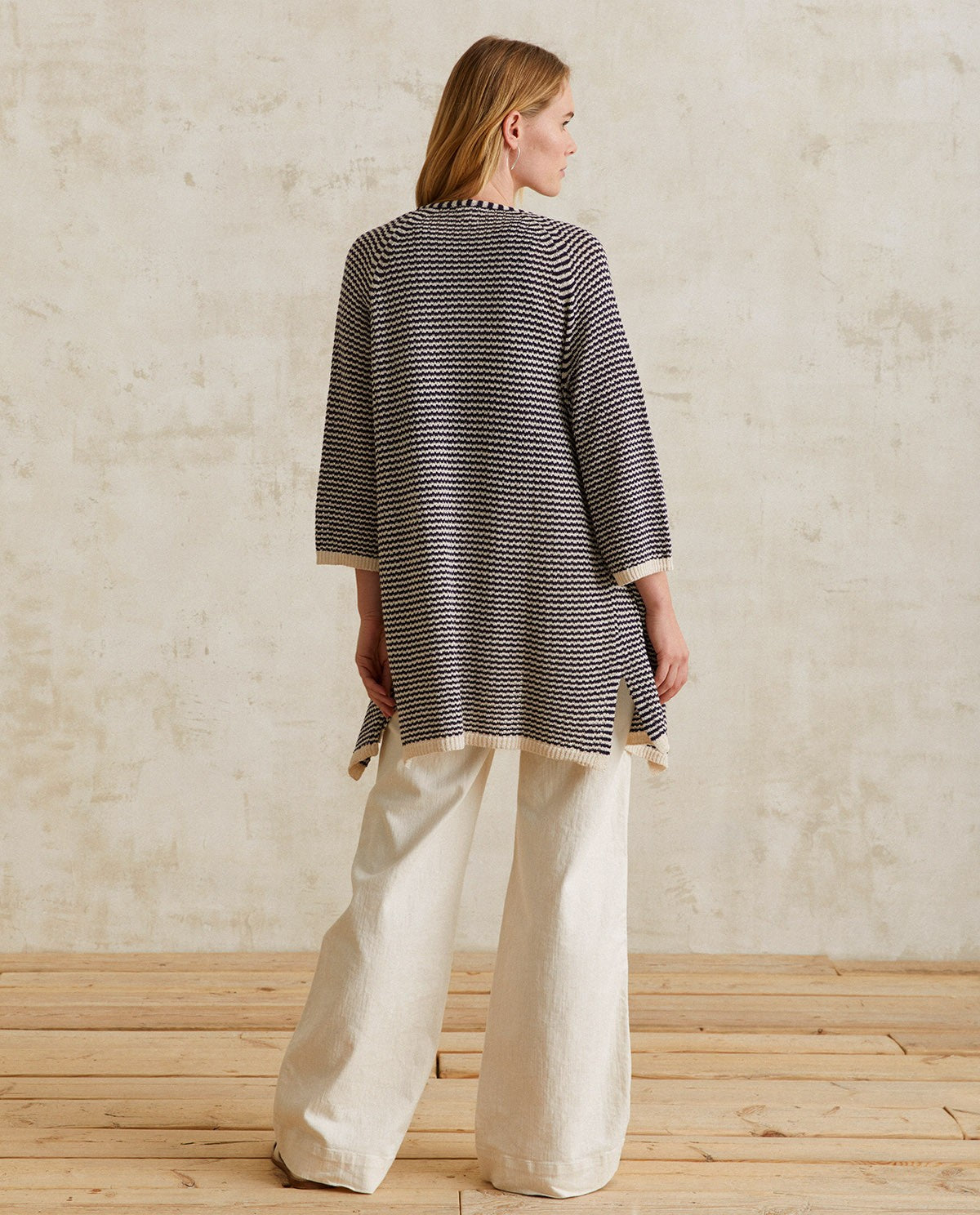 Striped Linen Cardigan ivory-navy by YERSE