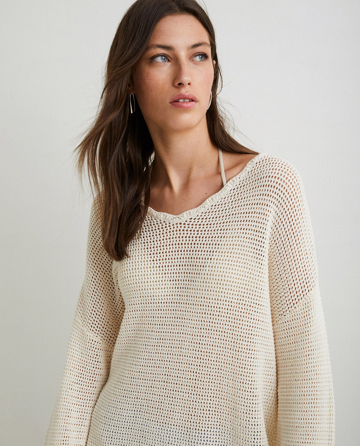 Pointelette cotton sweater in ivory by YERSE