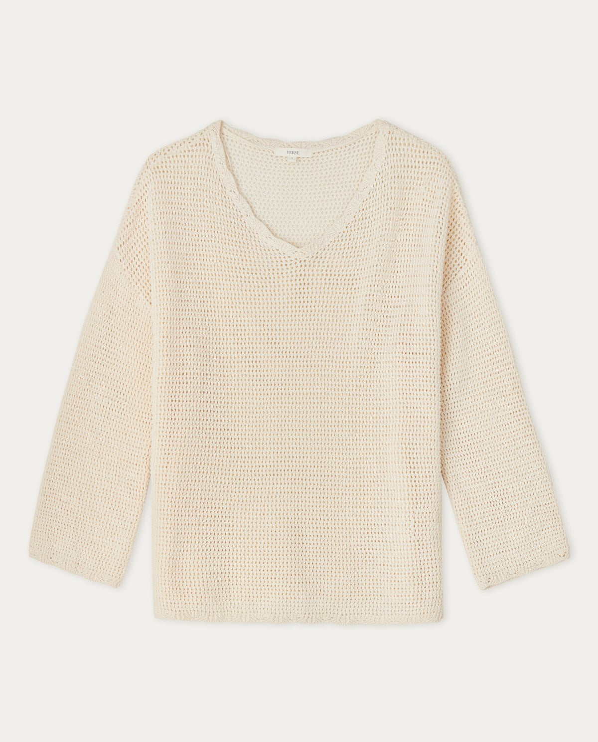 Pointelette cotton sweater in ivory by YERSE