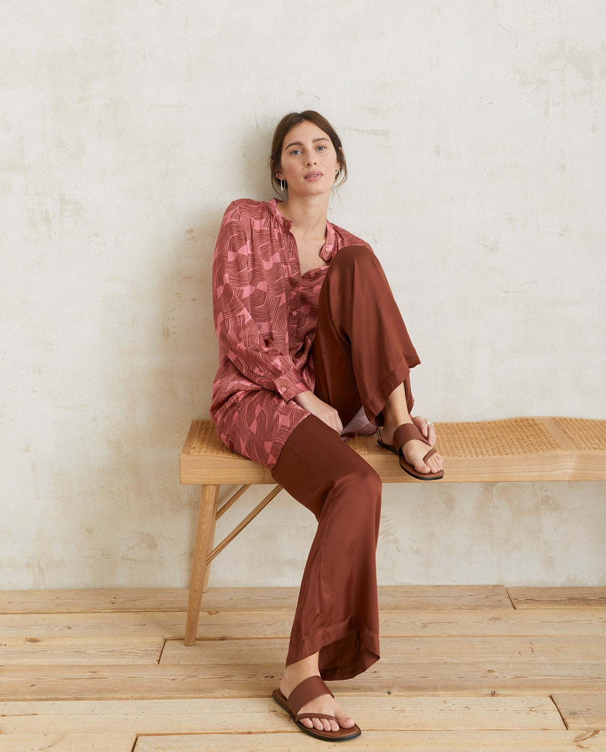 Flowy sateen chocolate trousers by YERSE