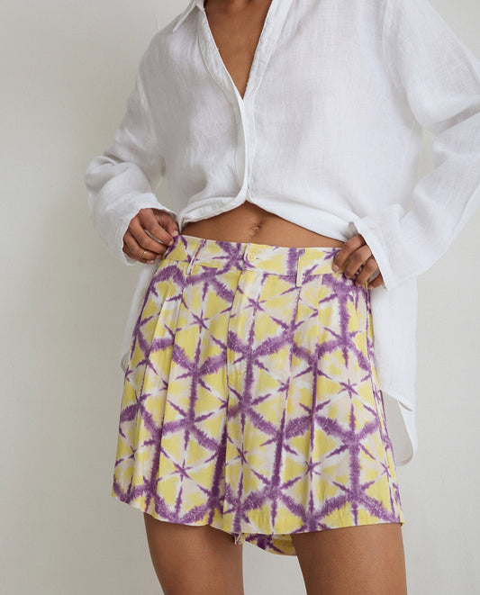 Flowy tie-dye yellow shorts by YERSE