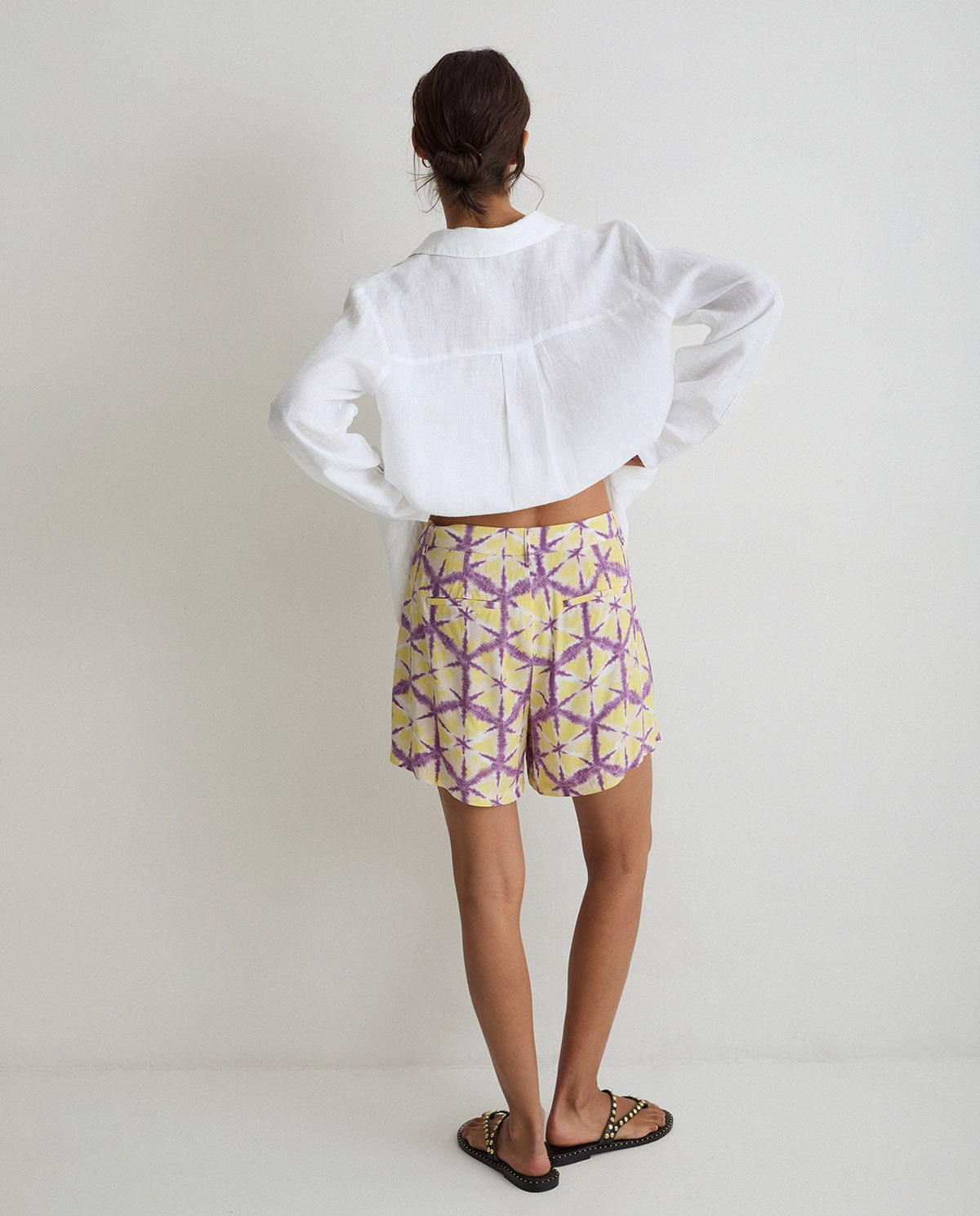 Flowy tie-dye yellow shorts by YERSE