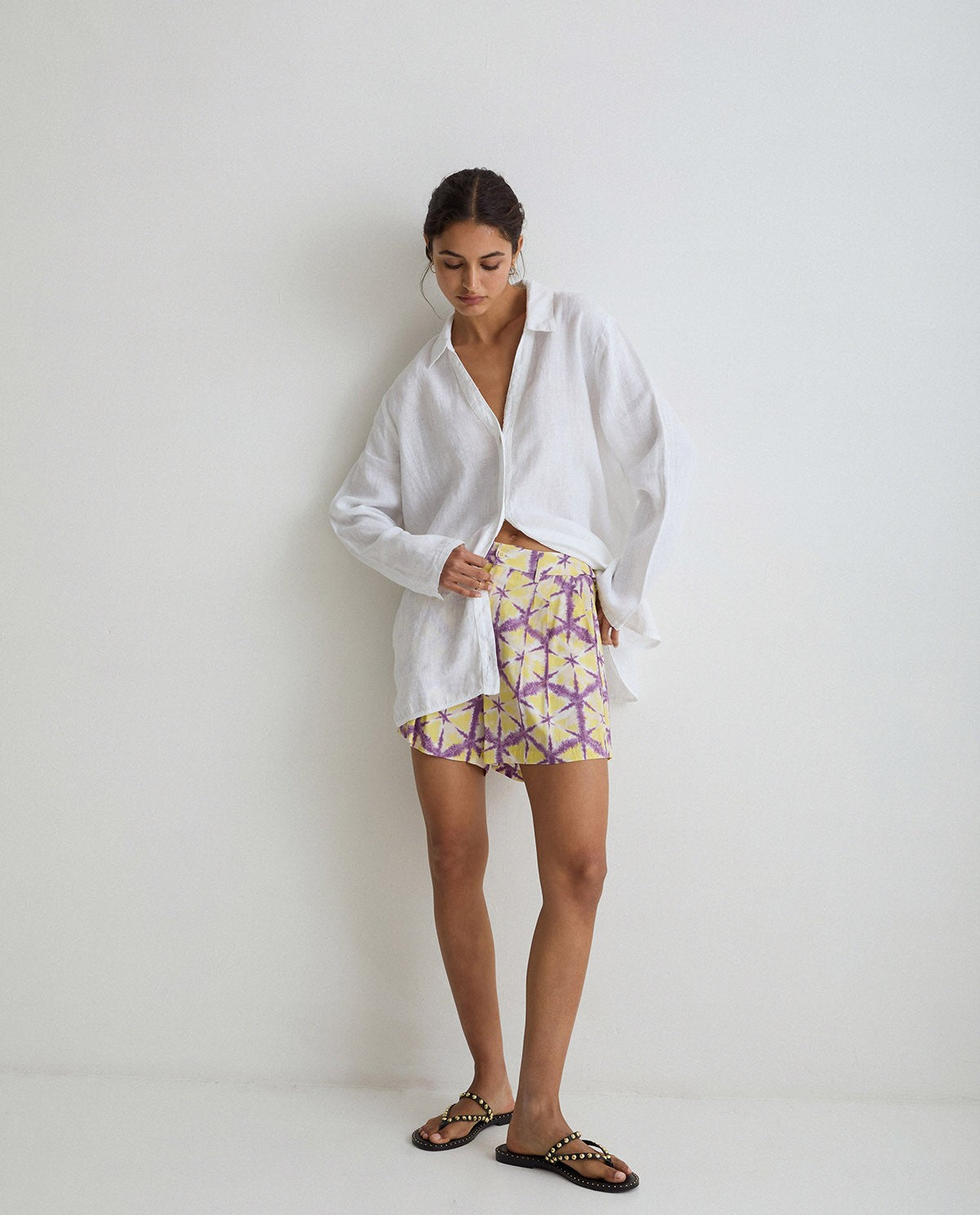 Flowy tie-dye yellow shorts by YERSE