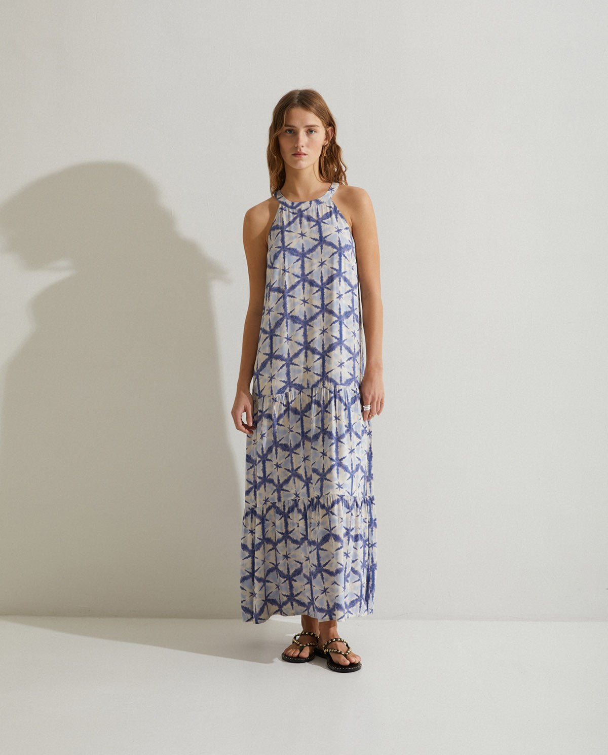 Halter neck tie-dye long dress in Blue by YERSE