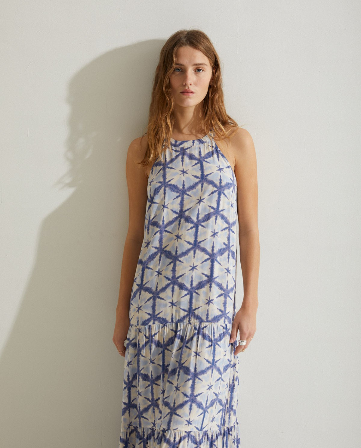 Halter neck tie-dye long dress in Blue by YERSE