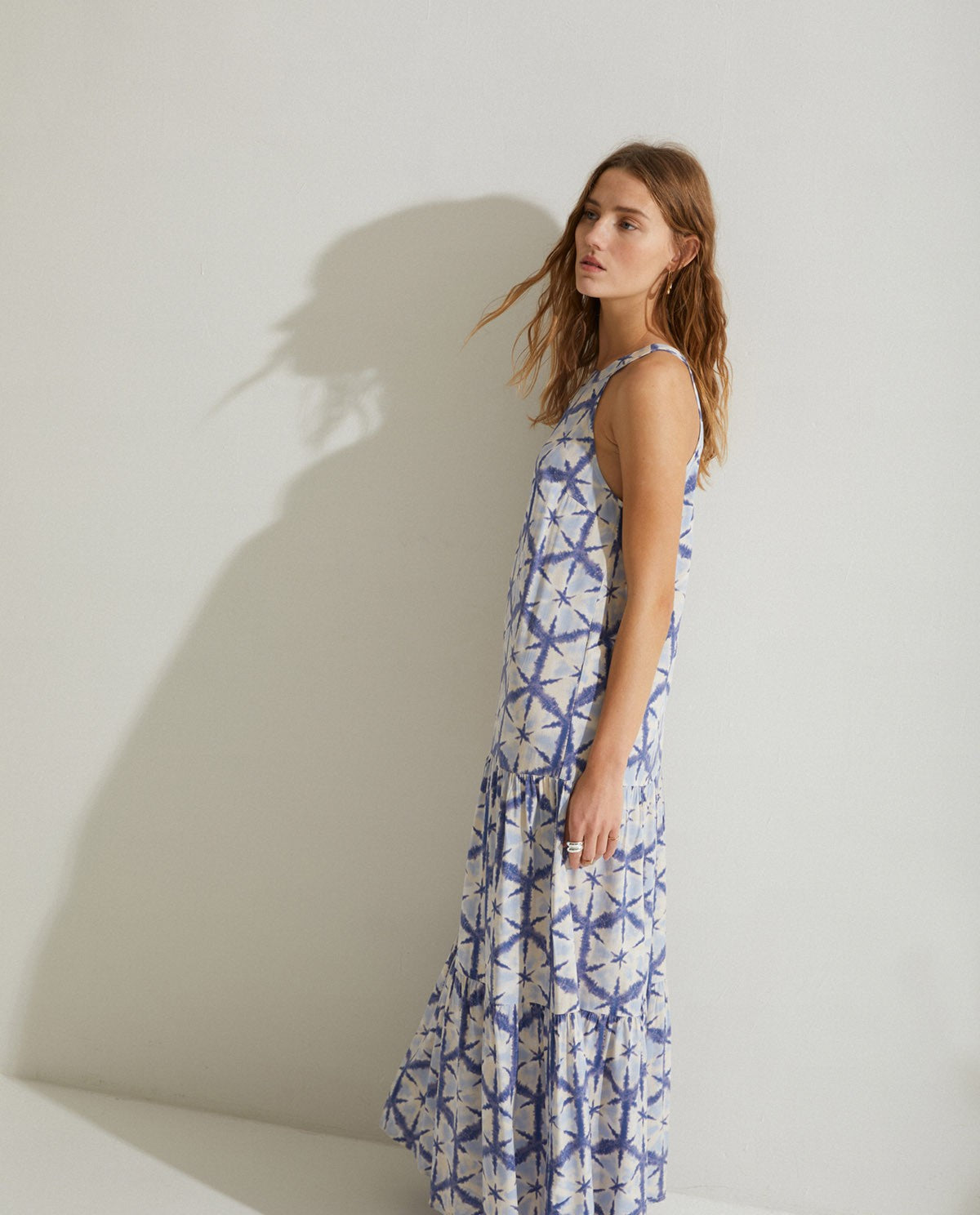 Halter neck tie-dye long dress in Blue by YERSE