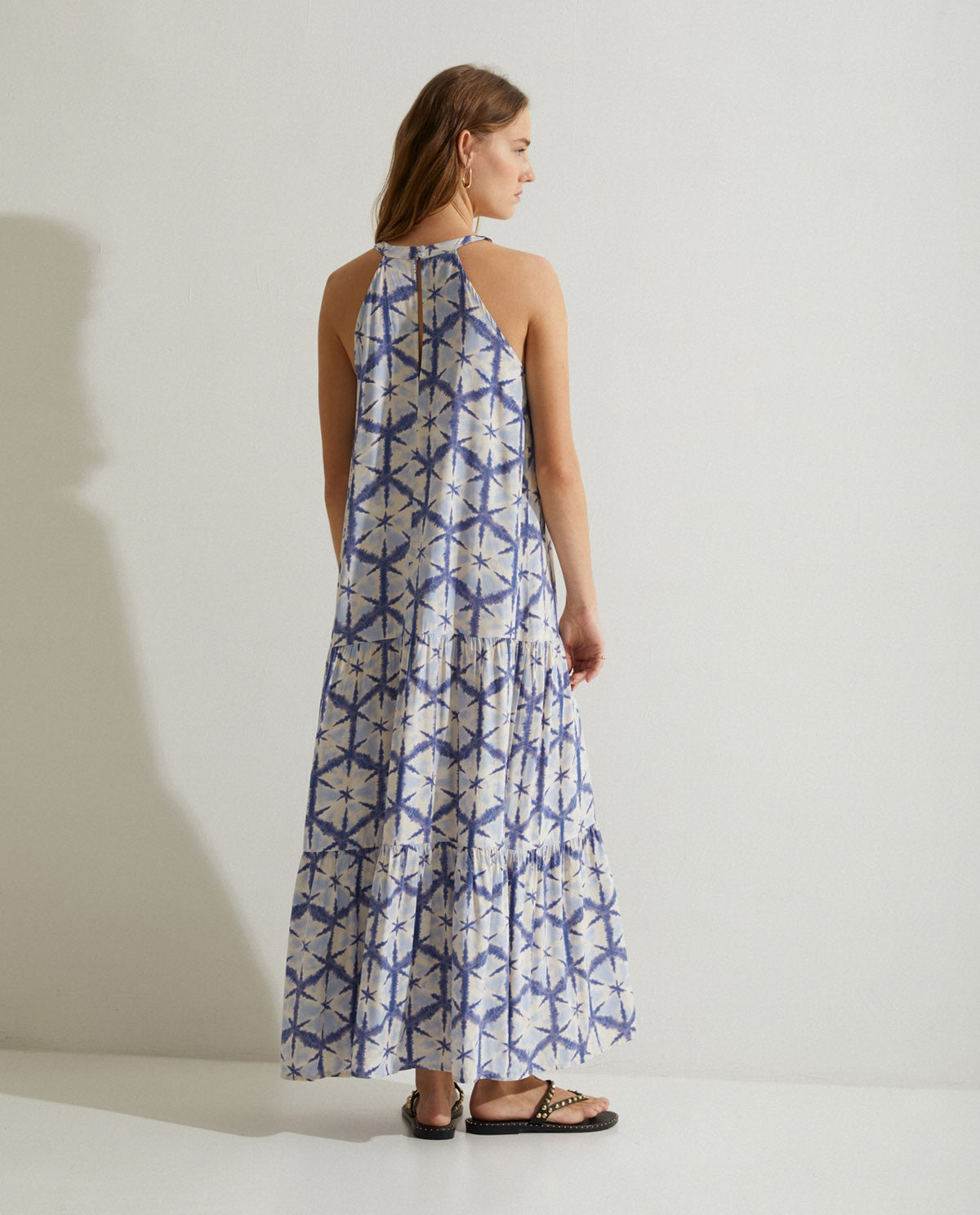 Halter neck tie-dye long dress in Blue by YERSE