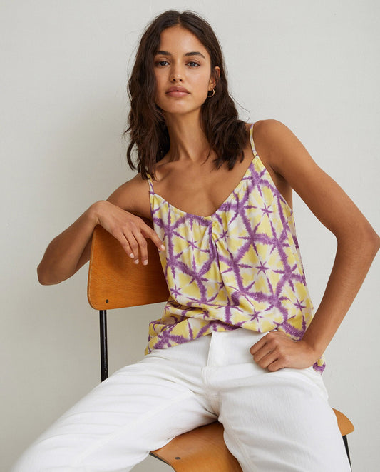 Flowy tie-dye yellow sleeveless top by YERSE