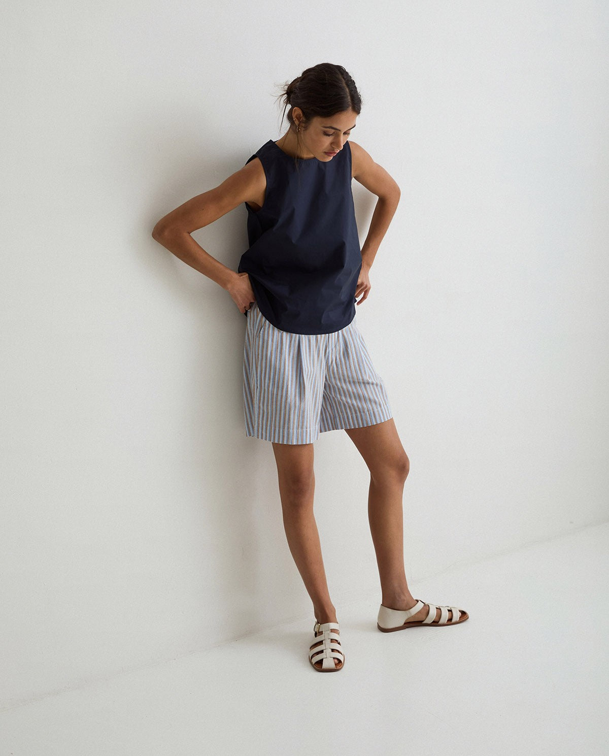 Stripped cotton shorts in blue by YERSE