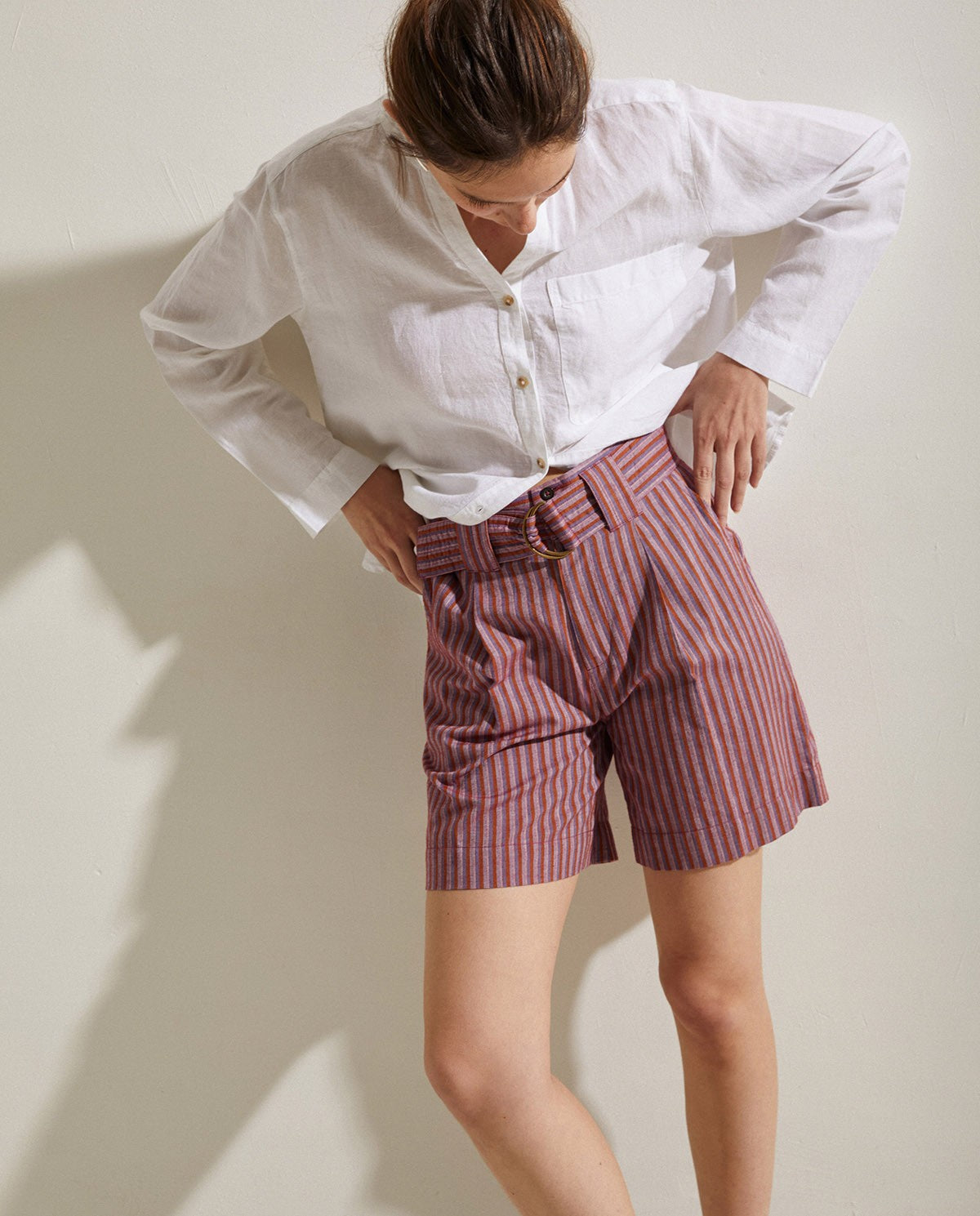 Stripped cotton shorts in purple by YERSE