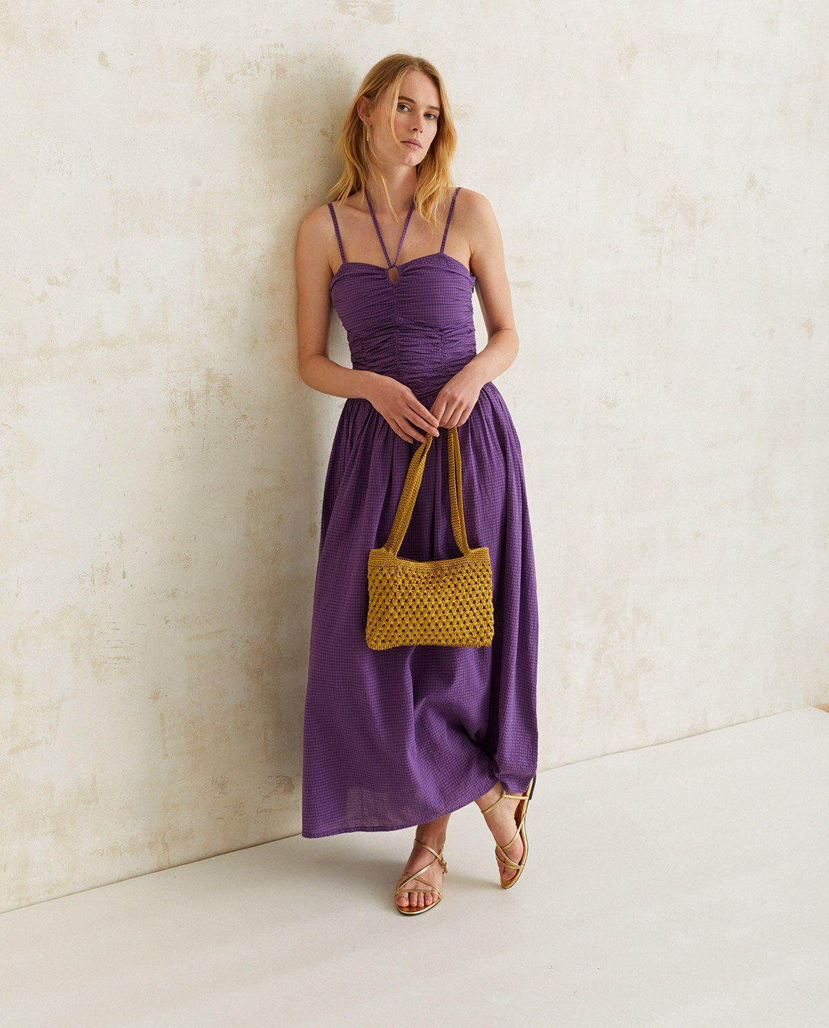 Long purple draped dress by YERSE