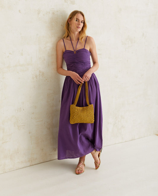 Long purple draped dress by YERSE