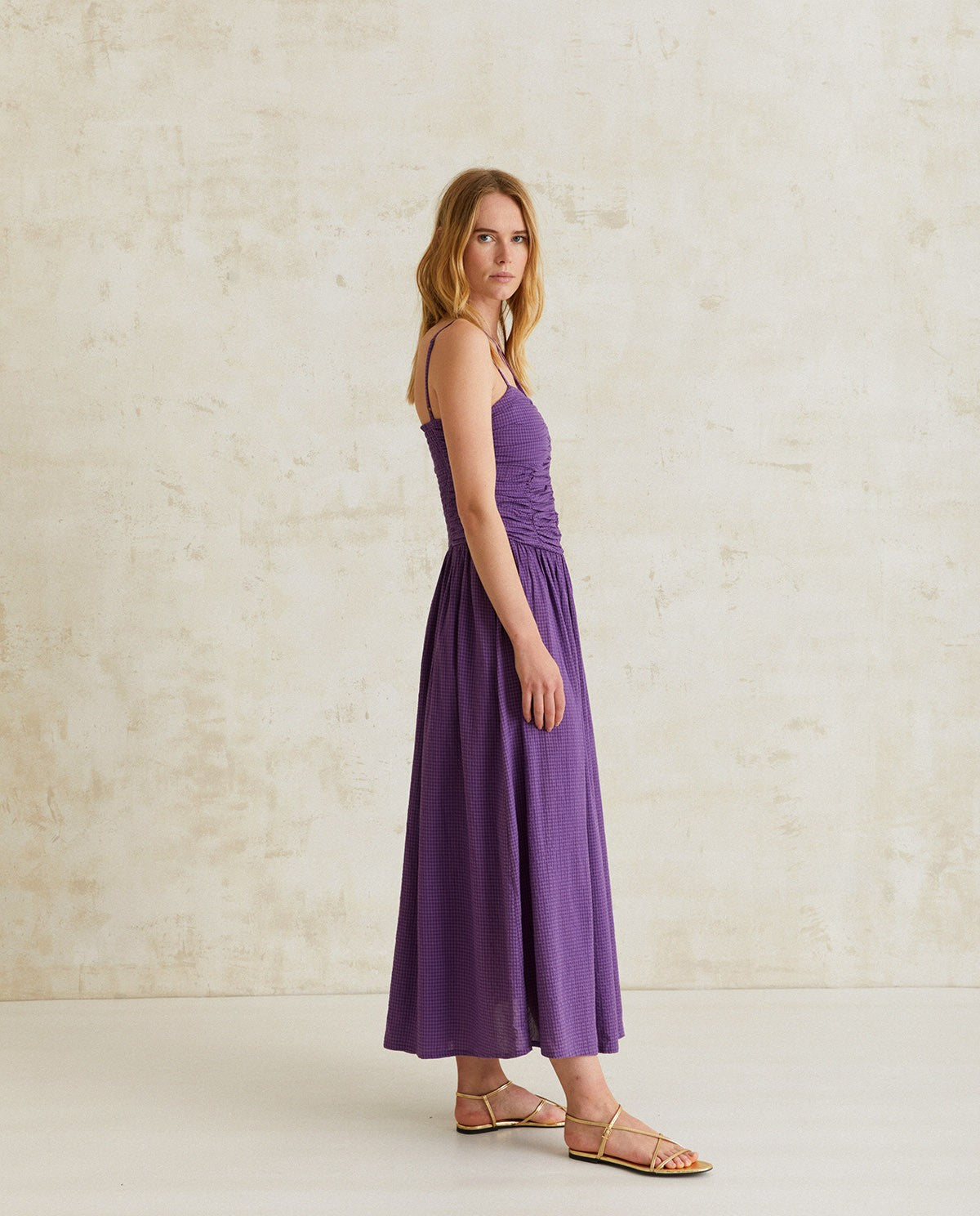 Long purple draped dress by YERSE