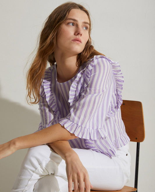 Striped purple and white 3/4 sleeves shirt by YERSE