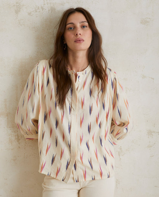 Ecru Puffed French Sleeves Shirt by YERSE