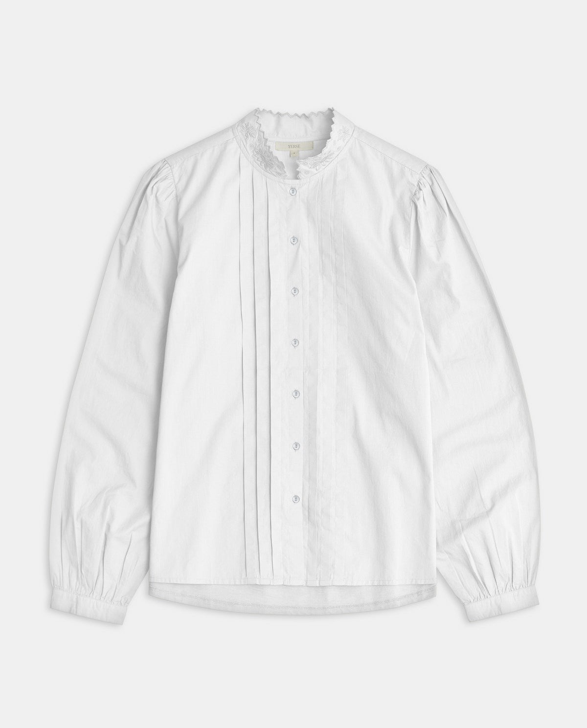 Embroidery Mao-neck Shirt in white by YERSE