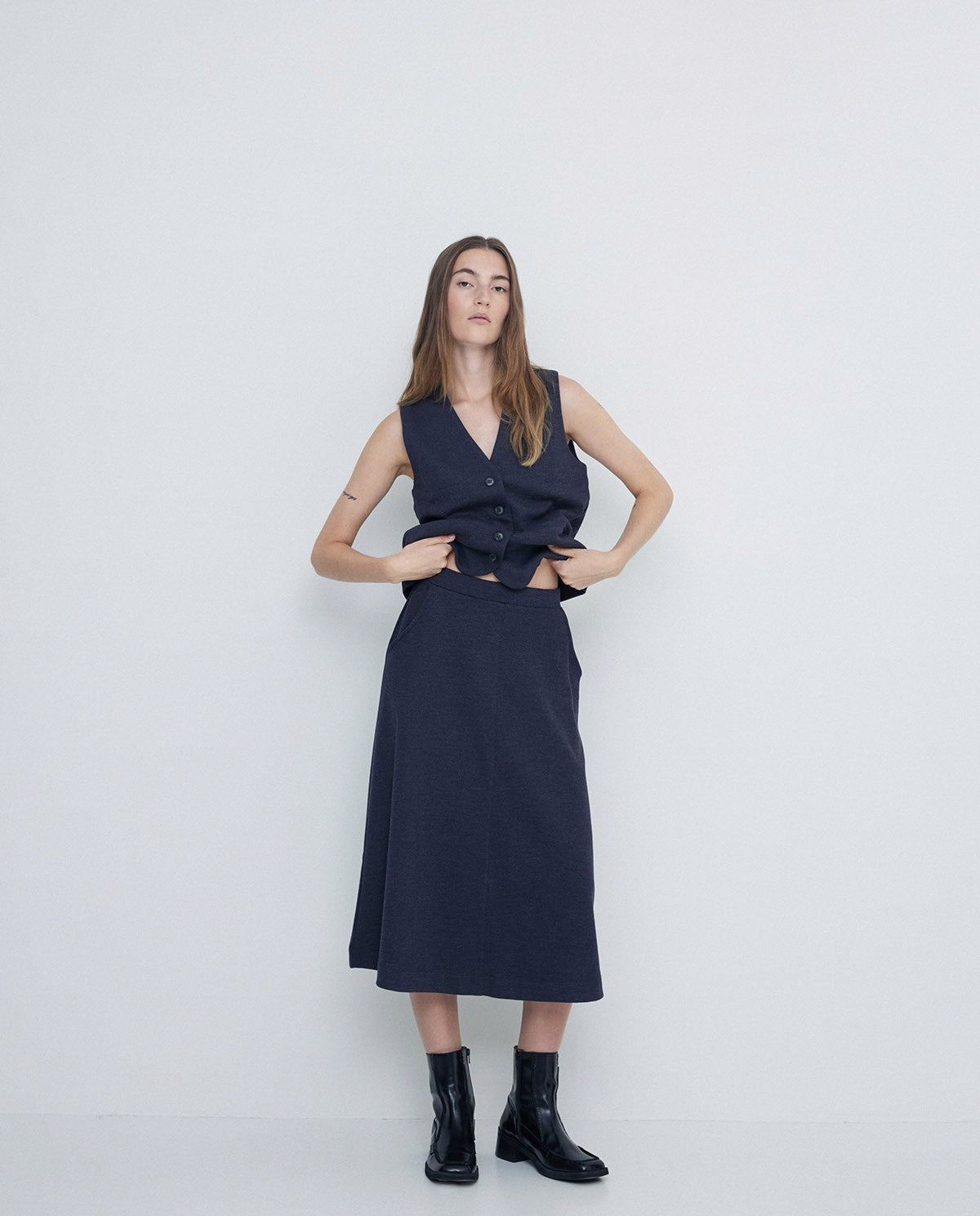 Pleated Skirt in Blue by YERSE