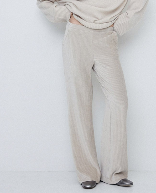 Cord Wide-Leg Trouser in Off-White by YERSE