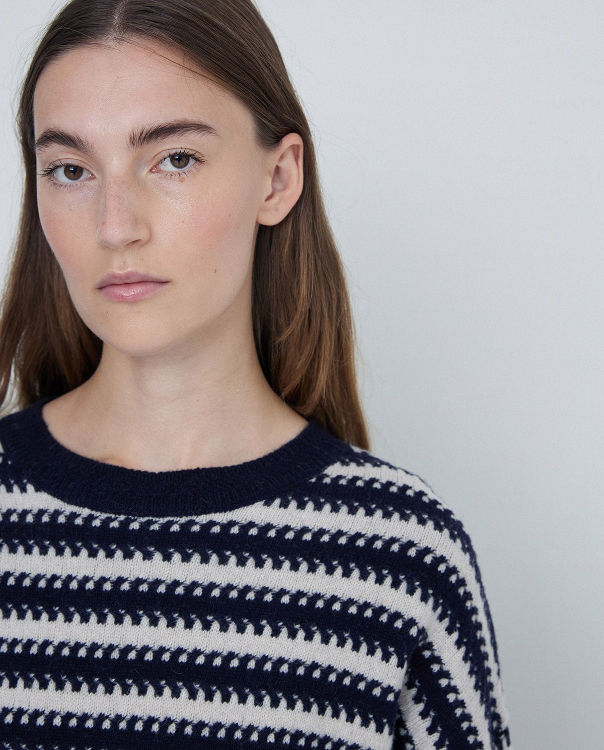 Rich Wool Knit Sweater in blue and off-white by YERSE