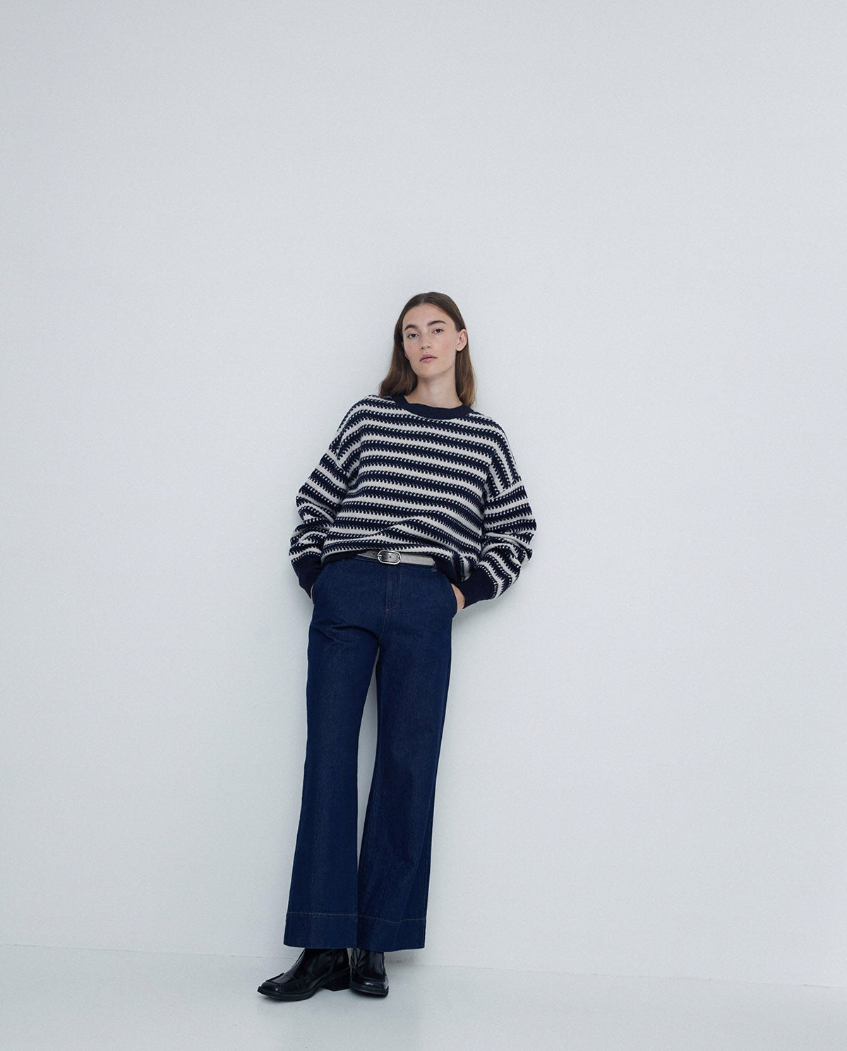 Rich Wool Knit Sweater in blue and off-white by YERSE