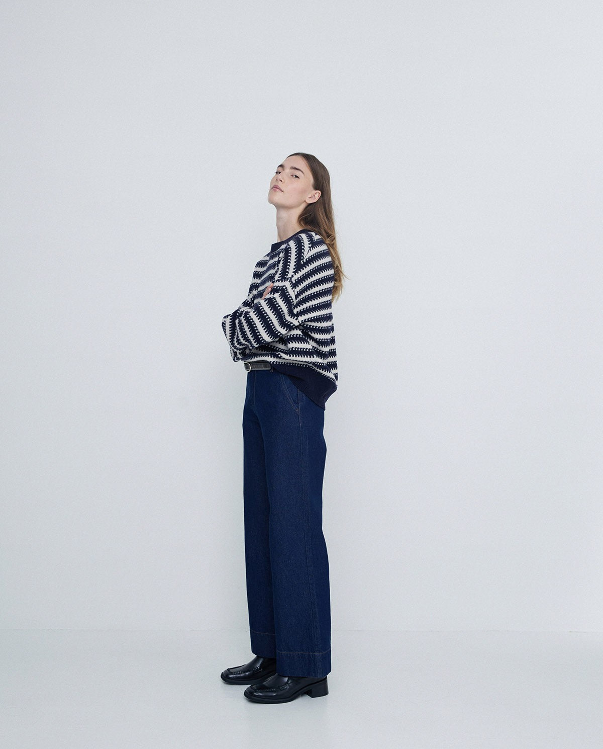 Rich Wool Knit Sweater in blue and off-white by YERSE