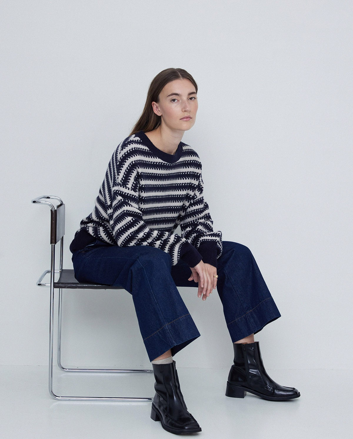 Rich Wool Knit Sweater in blue and off-white by YERSE