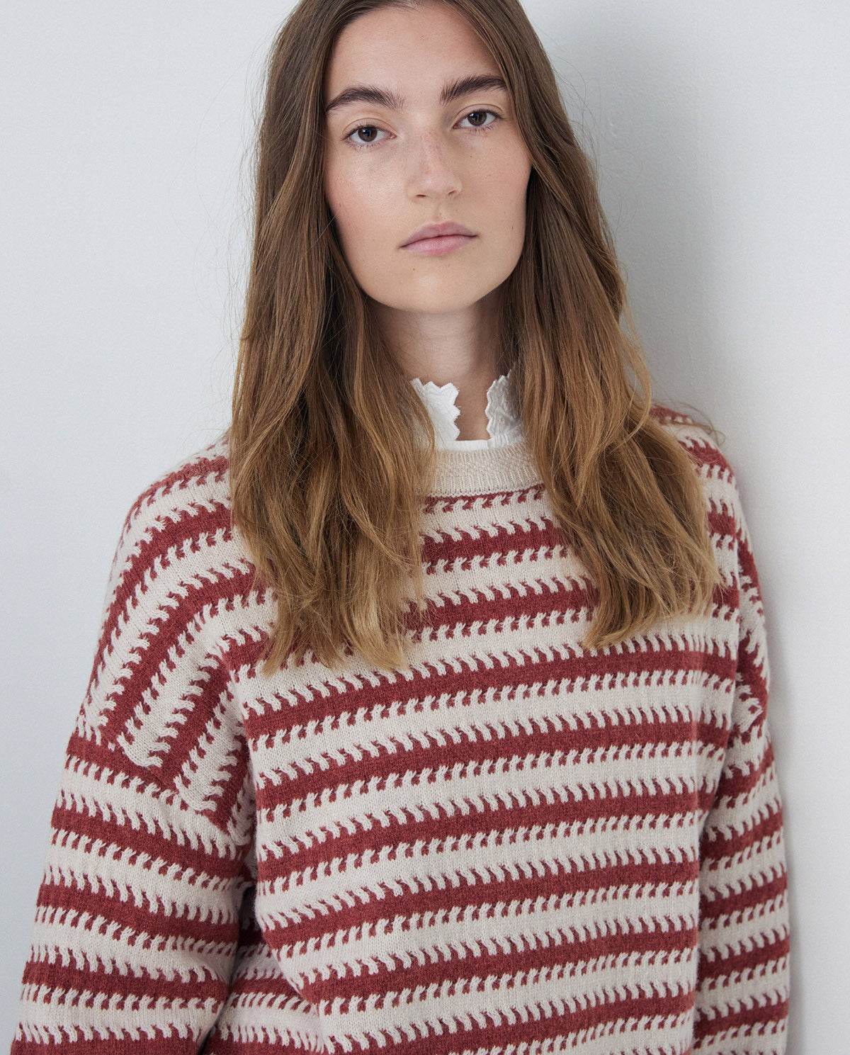 Rich Wool Knit Sweater in terracota and off-white by YERSE