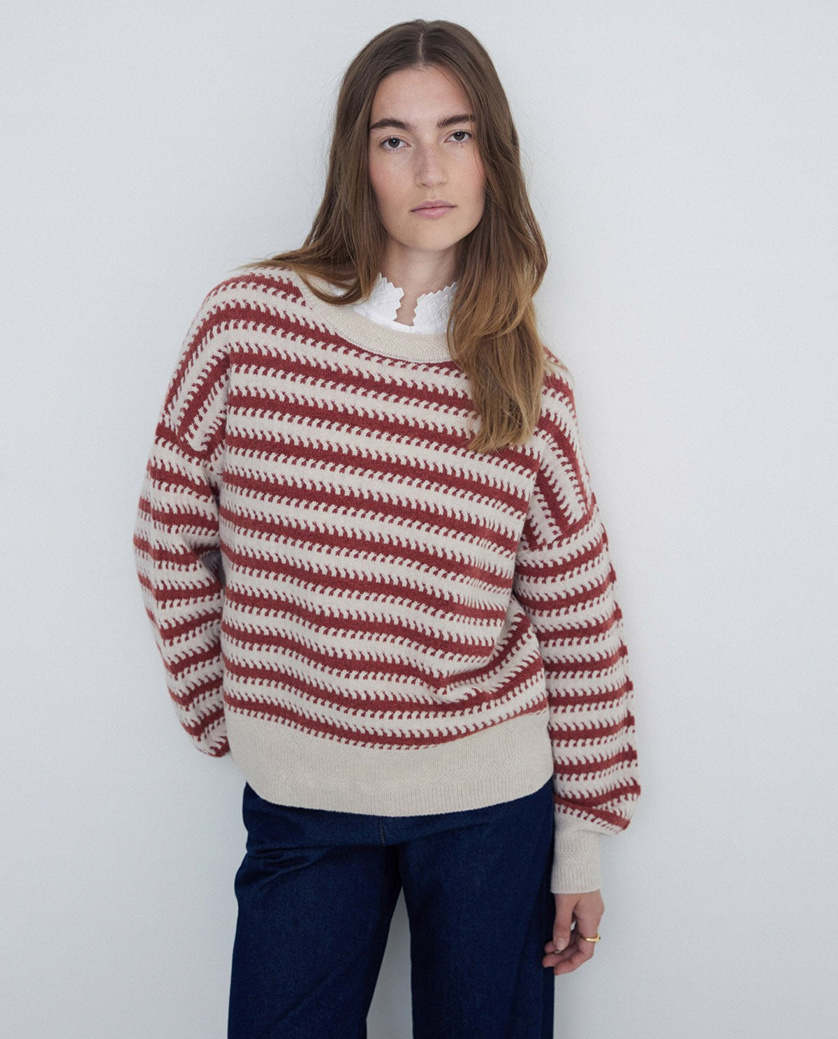 Rich Wool Knit Sweater in terracota and off-white by YERSE