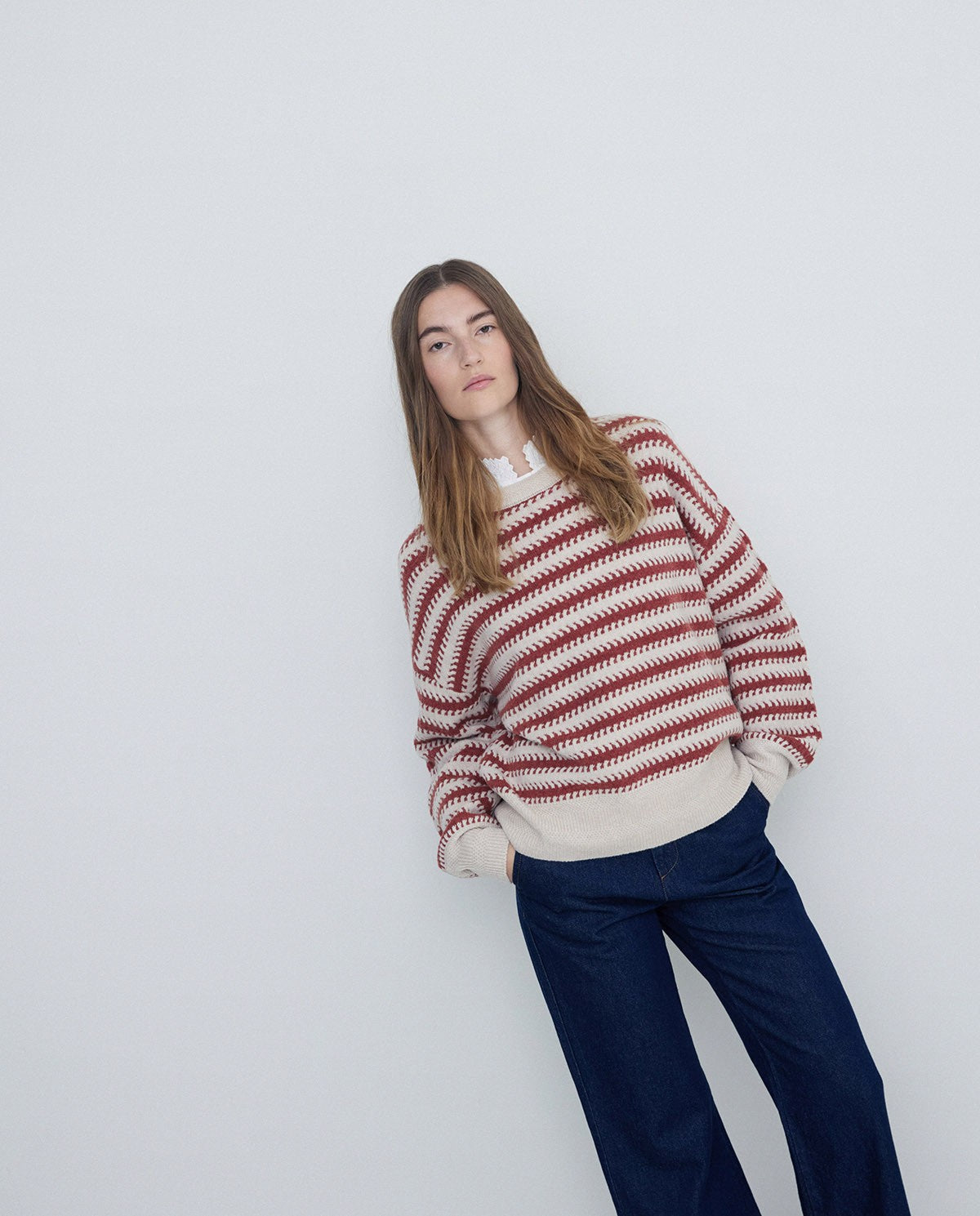 Rich Wool Knit Sweater in terracota and off-white by YERSE